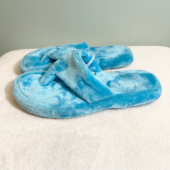 Womens Faux Fur Open Toe Flat Slip-On Thong Slippers Blue Medium NWOT - Picture 5 of 10